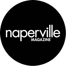Naperville Magazine logo featuring bold white text on a black circular background, representing local community highlights and events in Naperville, IL.